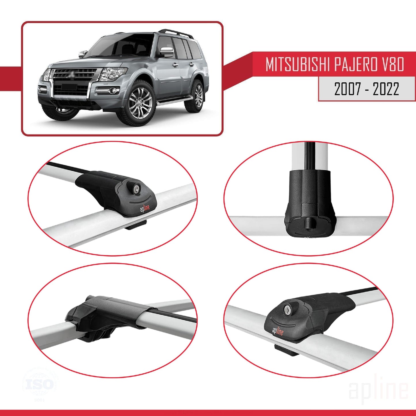 Compatible avec Mitsubishi Pajero (V80) 2007-2022 ACE-1 Barres de Toit Railing Porte-Bagages de Voiture Gris Aluminium 2 Barres