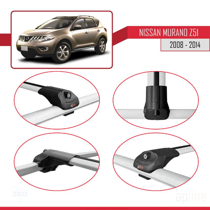 Compatible avec Nissan Murano 2 (Z51) 2008-2014 ACE-1 Barres de Toit Railing Porte-Bagages de Voiture Gris Aluminium 2 Barres