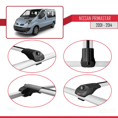 Compatible avec Nissan Primastar 2001-2014 ACE-1 Barres de Toit Railing Porte-Bagages de Voiture Gris Aluminium 2 Barres