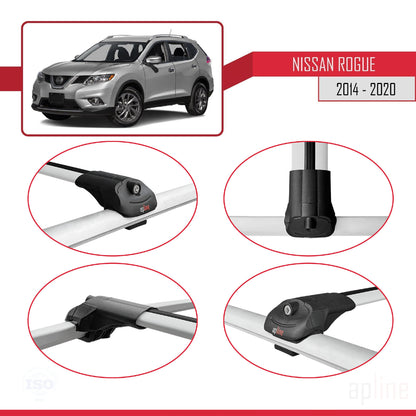 Compatible avec Nissan Rogue 2 (T32) 2014-2020 ACE-1 Barres de Toit Railing Porte-Bagages de Voiture Gris Aluminium 2 Barres