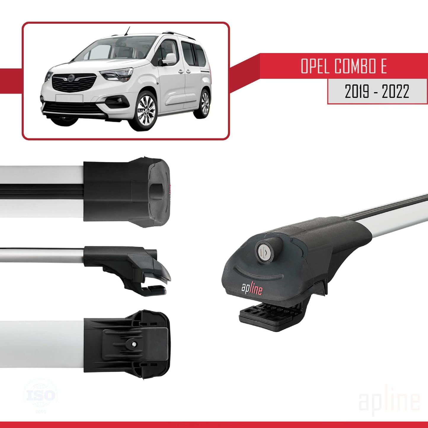 Compatible with Opel Combo E 2019-2022 ACE-1 Car Roof Rack Cross Bar Grey Aluminium 2 Bars