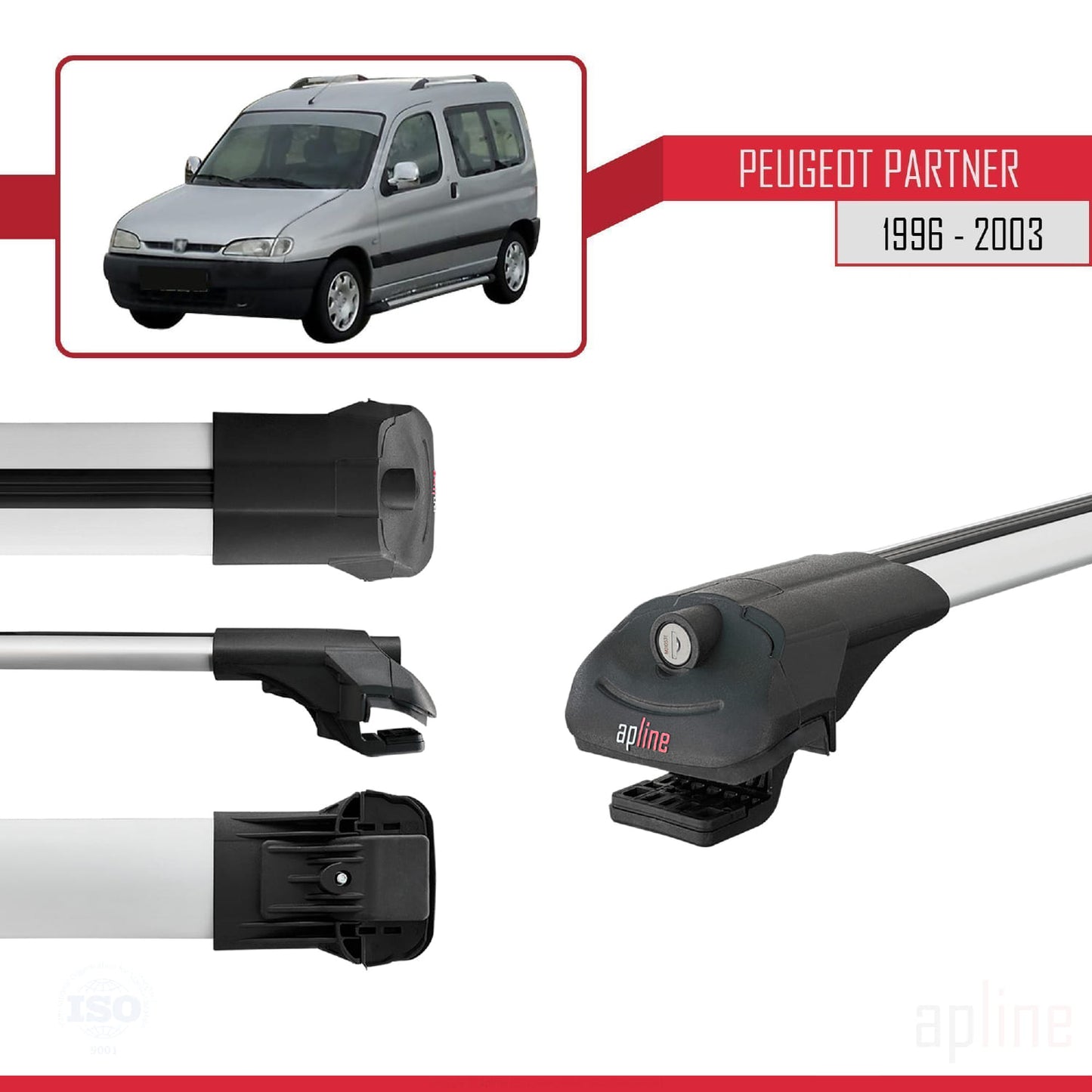 Compatible avec Peugeot Partner Pre-Facelift 1996-2003 ACE-1 Barres de Toit Railing Porte-Bagages de Voiture Gris Aluminium 3 Barres