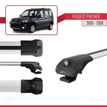 Compatible with Peugeot Partner Post-Facelift 2003-2008 ACE-1 Car Roof Rack Cross Bar Grey Aluminium 4 Bars