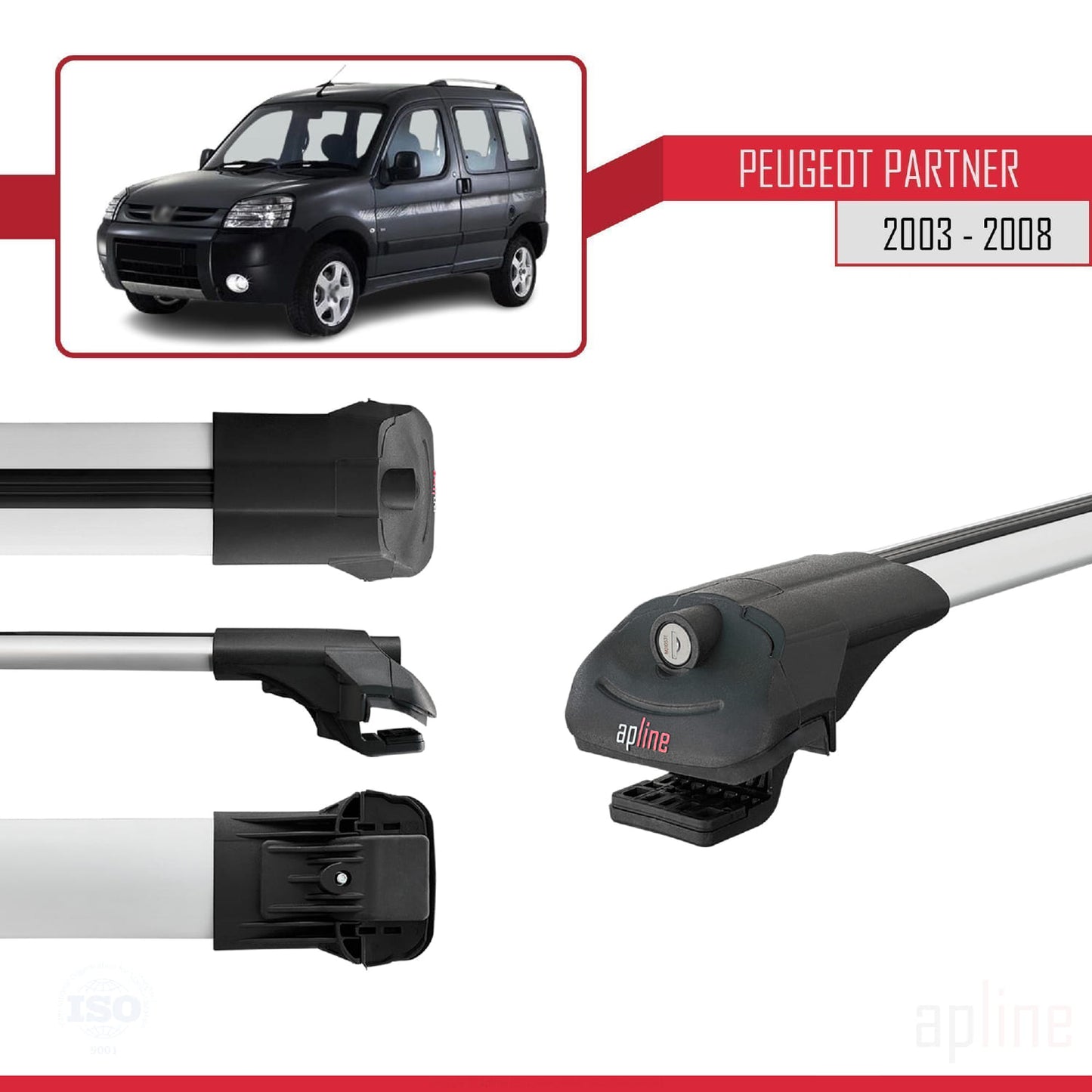 Compatible avec Peugeot Partner Post-Facelift 2003-2008 ACE-1 Barres de Toit Railing Porte-Bagages de Voiture Gris Aluminium 2 Barres