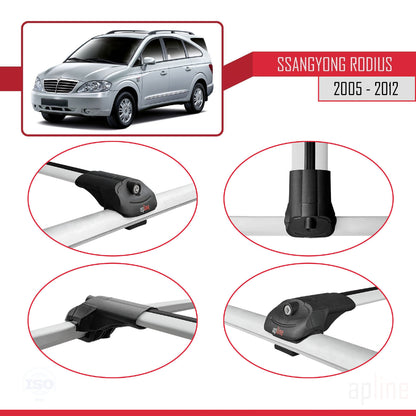 Compatible avec Ssangyong Rodius 2005-2012 ACE-1 Barres de Toit Railing Porte-Bagages de Voiture Gris Aluminium 2 Barres