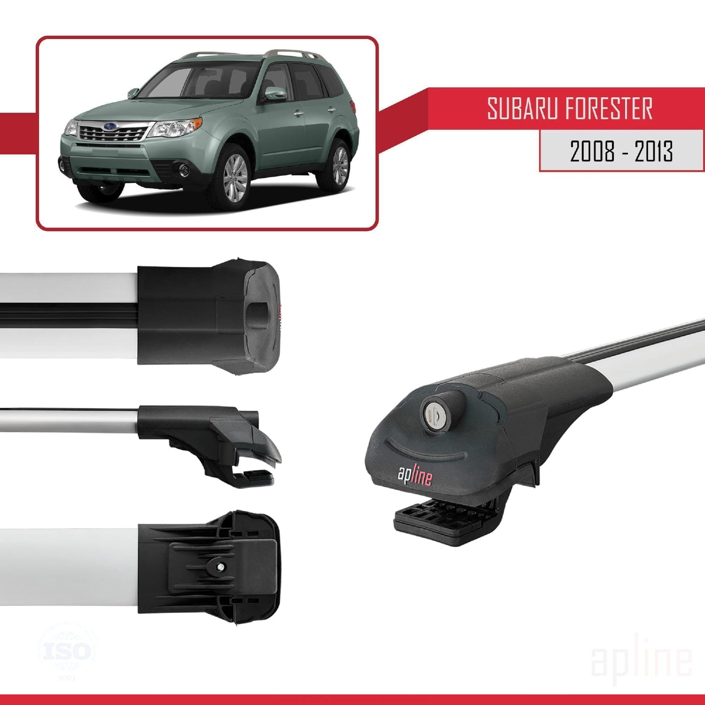 Compatible avec Subaru Forester 3 (SH) 2008-2013 ACE-1 Barres de Toit Railing Porte-Bagages de Voiture Gris Aluminium 2 Barres