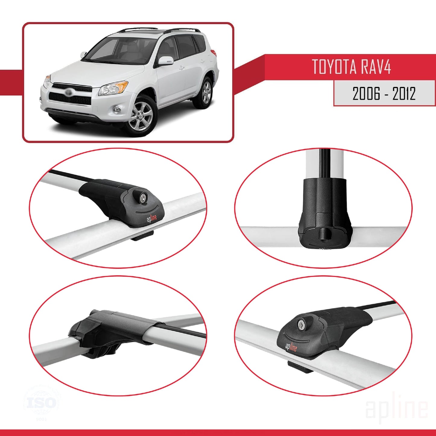 Compatible avec Toyota RAV4 III (XA30) 2006-2012 ACE-1 Barres de Toit Railing Porte-Bagages de Voiture Gris Aluminium 2 Barres