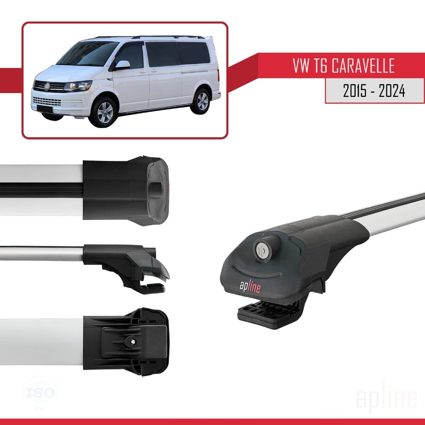 Compatible avec Volkswagen T6 Caravelle 2015-2024 ACE-1 Barres de Toit Railing Porte-Bagages de Voiture Gris Aluminium 2 Barres