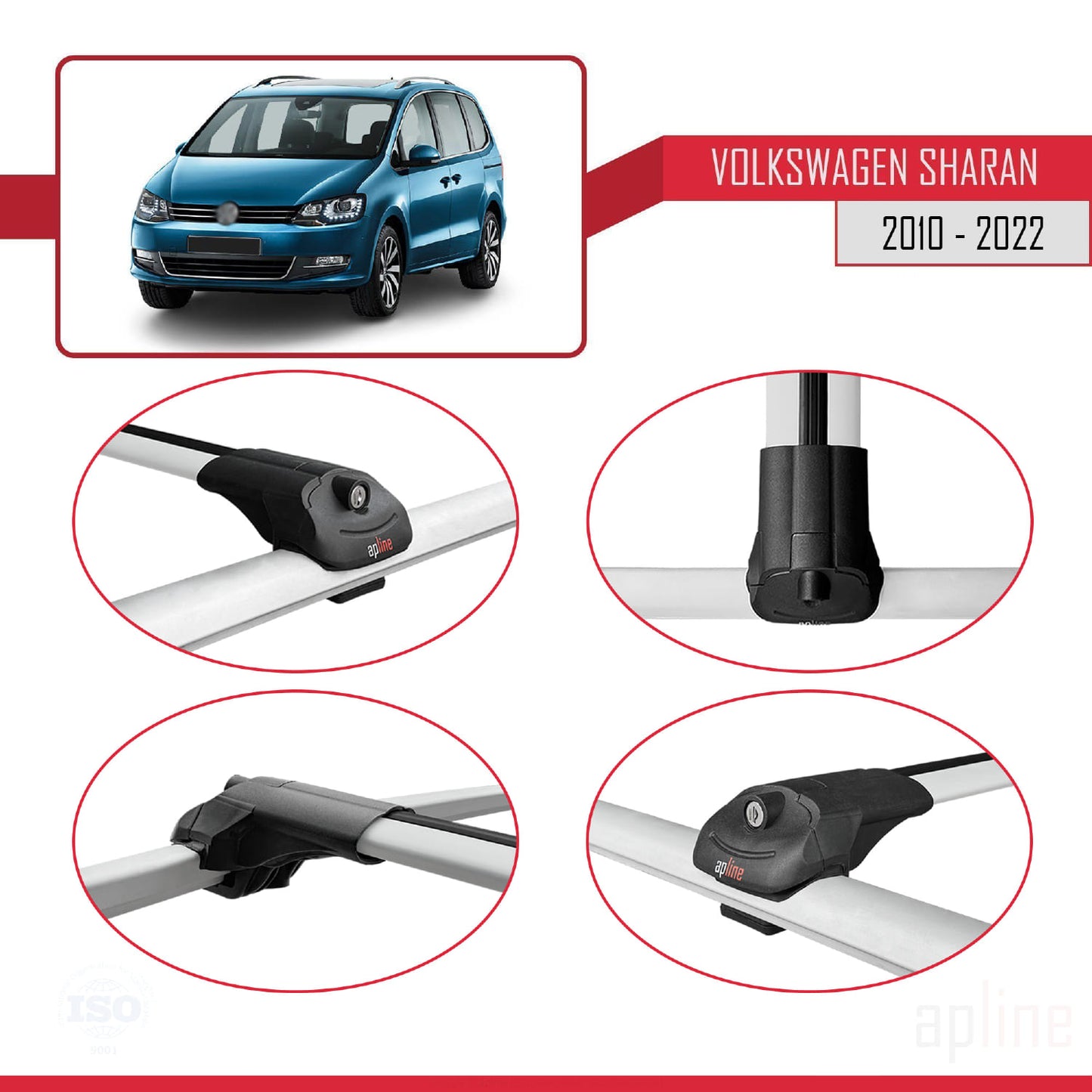 Compatible avec Volkswagen Sharan 2 (7N) 2010-2022 ACE-1 Barres de Toit Railing Porte-Bagages de Voiture Gris Aluminium 2 Barres