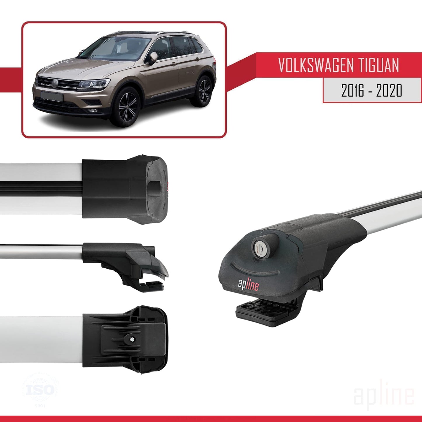 Compatible avec Volkswagen Tiguan 2 (AD1) Pre-Facelift 2016-2020 ACE-1 Barres de Toit Railing Porte-Bagages de Voiture Gris Aluminium 3 Barres