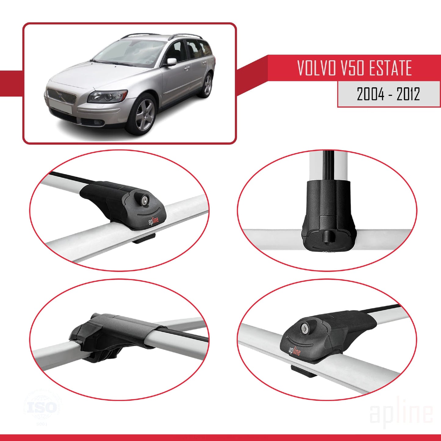 Compatible avec Volvo V50 2004-2012 ACE-1 Barres de Toit Railing Porte-Bagages de Voiture Gris Aluminium 2 Barres