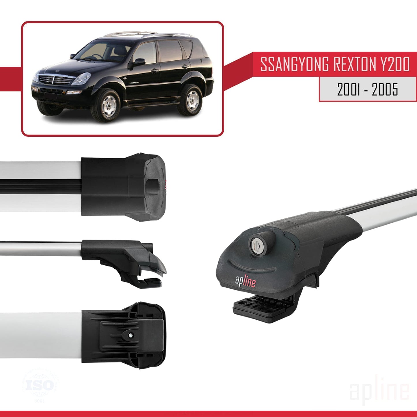Compatible avec Ssangyong Rexton (Y200) 2001-2005 ACE-1 Barres de Toit Railing Porte-Bagages de Voiture Gris Aluminium 2 Barres