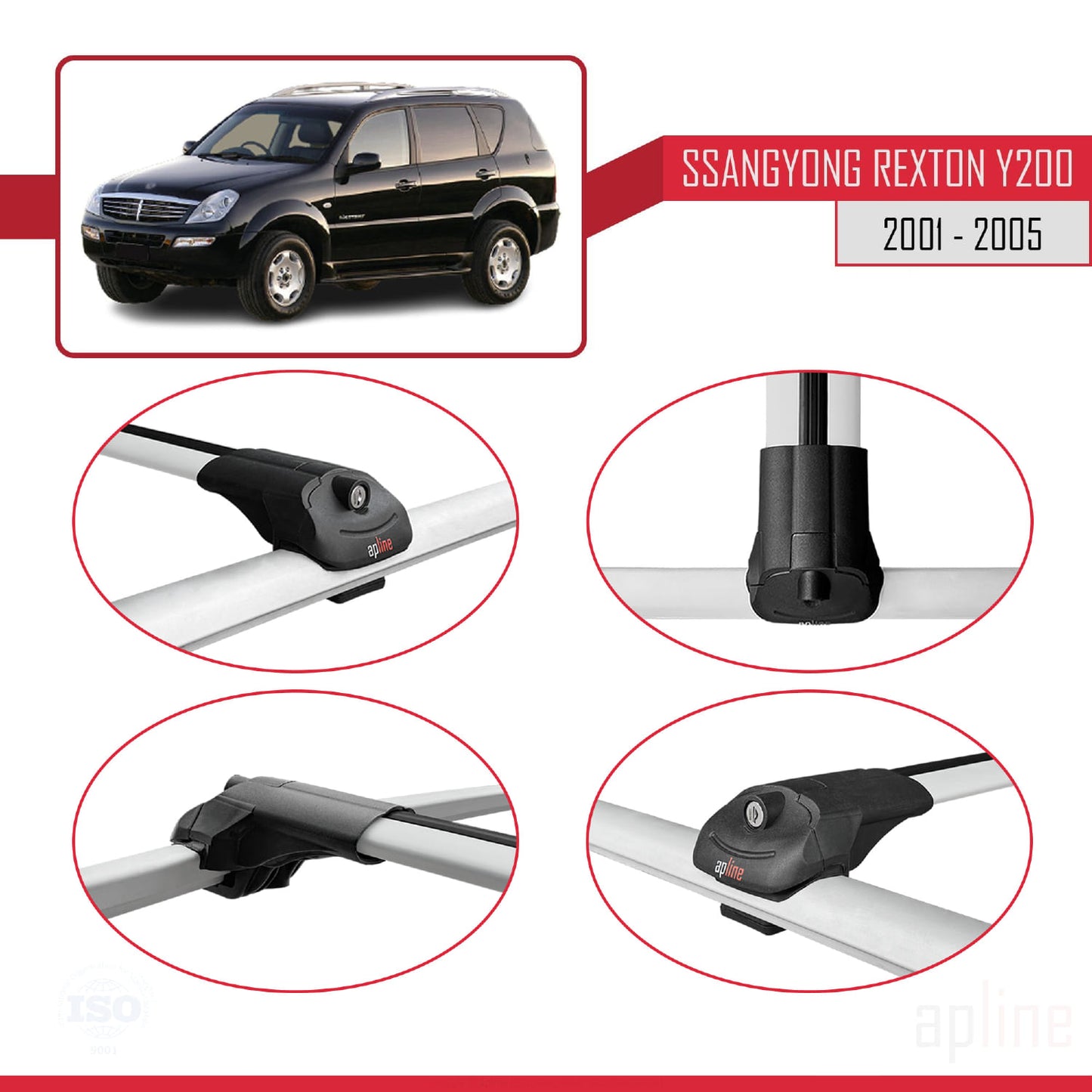 Compatible avec Ssangyong Rexton (Y200) 2001-2005 ACE-1 Barres de Toit Railing Porte-Bagages de Voiture Gris Aluminium 2 Barres