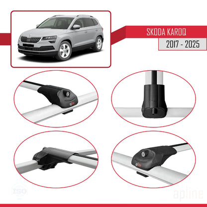 Compatible avec Skoda Karoq 2017-2025 ACE-1 Barres de Toit Railing Porte-Bagages de Voiture Gris Aluminium 3 Barres
