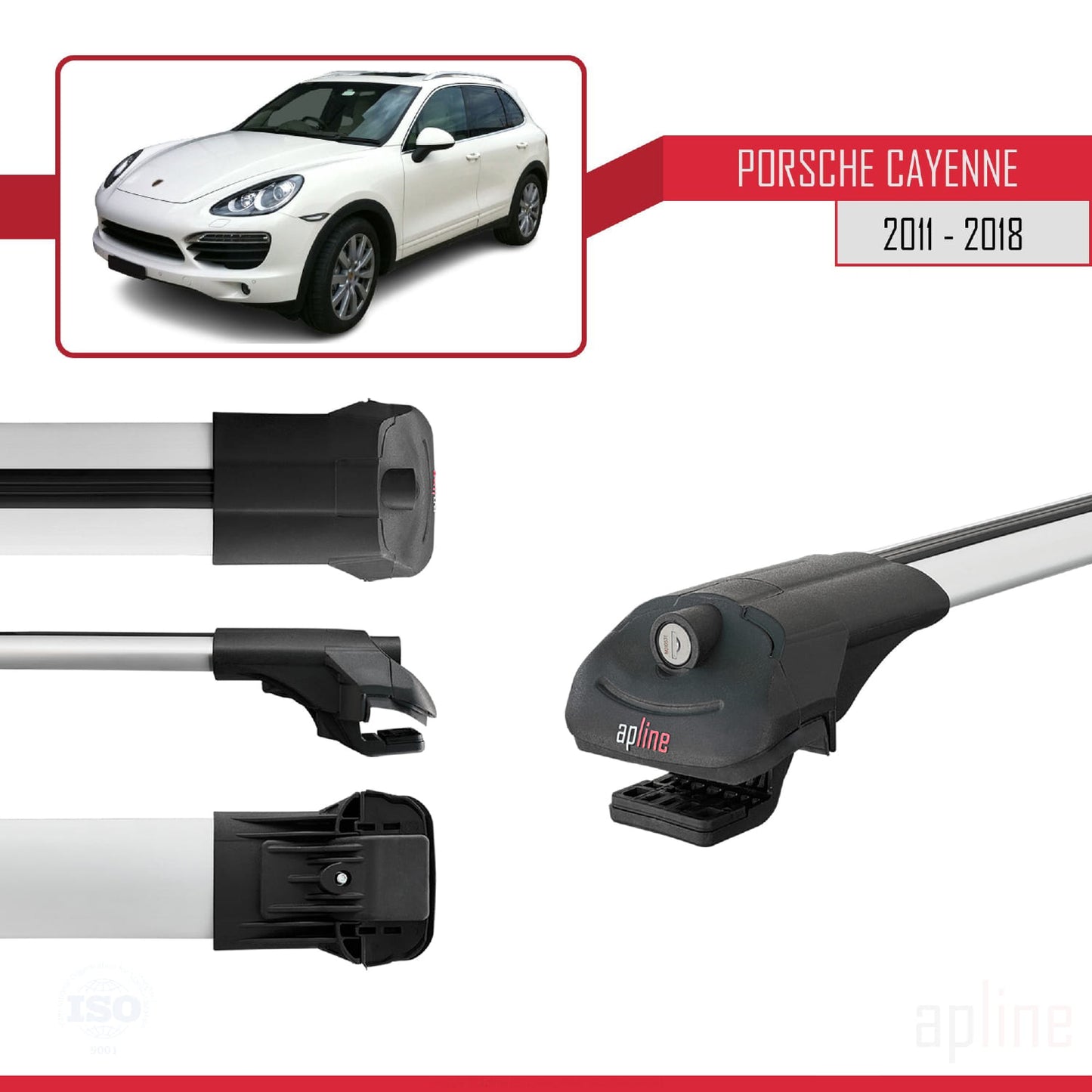 Compatible with Porsche Cayenne 2 (92A) 2011-2018 ACE-1 Car Roof Rack Cross Bar Grey Aluminium 3 Bars