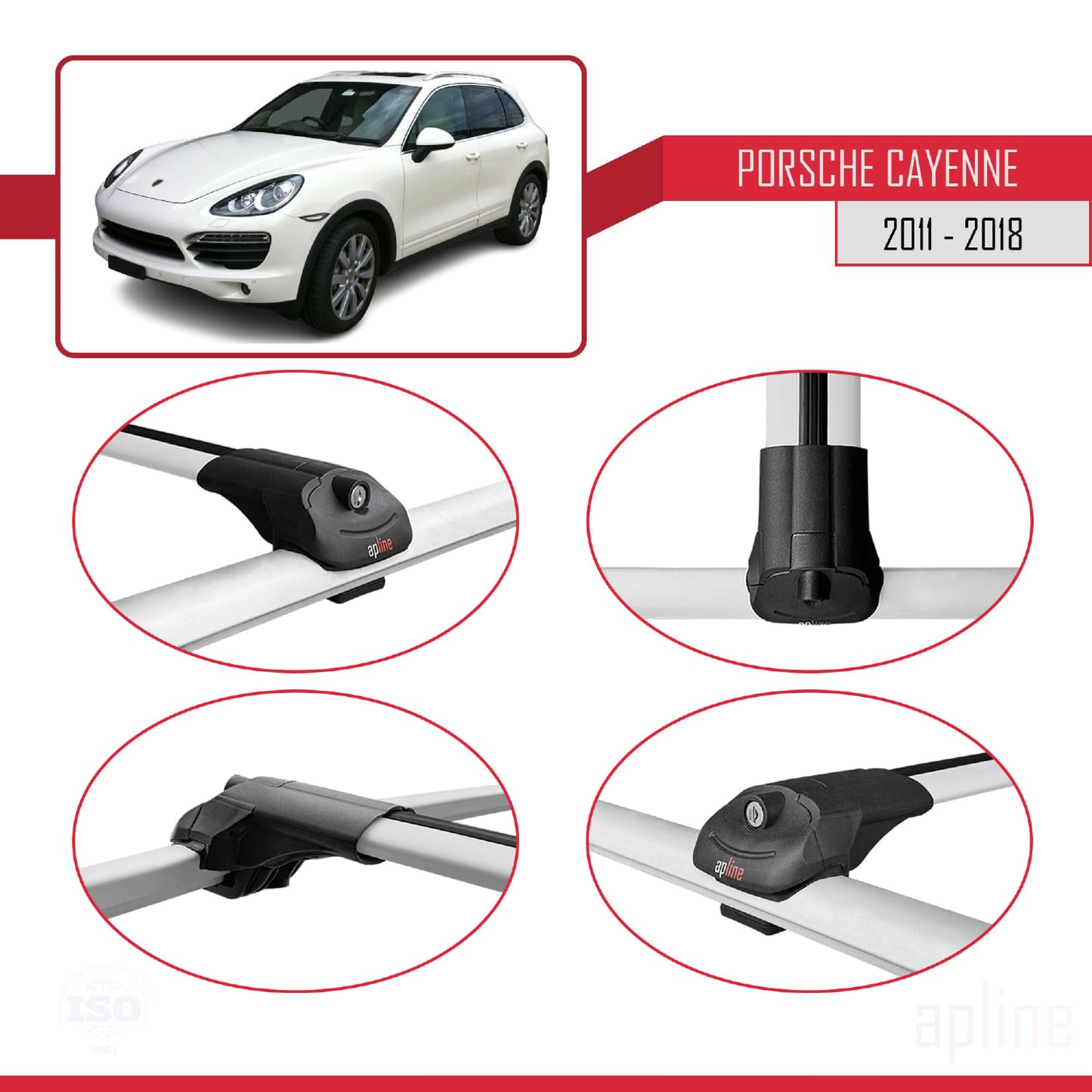 Compatible with Porsche Cayenne 2 (92A) 2011-2018 ACE-1 Car Roof Rack Cross Bar Grey Aluminium 3 Bars