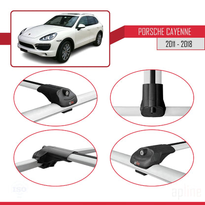 Compatible avec Porsche Cayenne 2 (92A) 2011-2018 ACE-1 Barres de Toit Railing Porte-Bagages de Voiture Gris Aluminium 2 Barres
