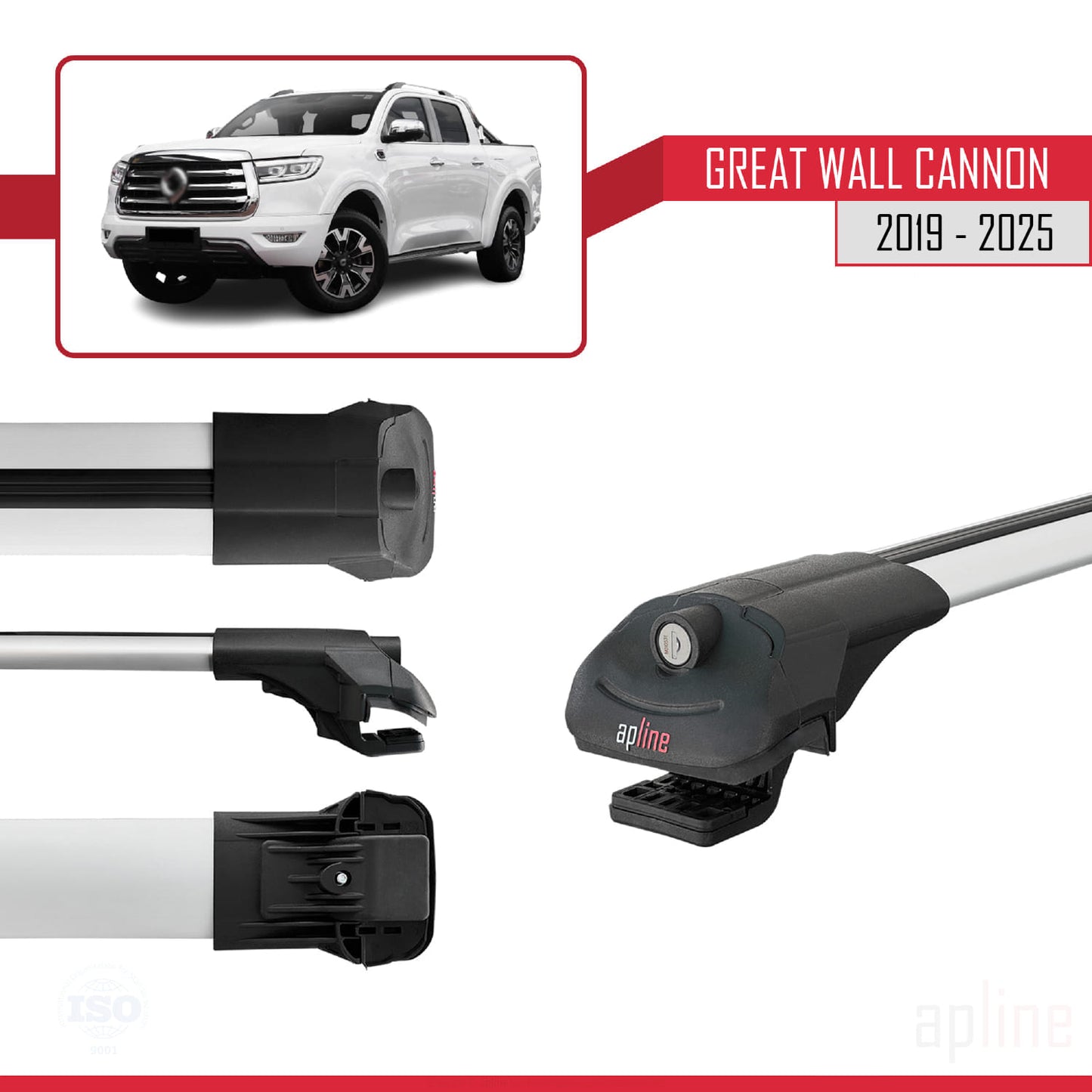 Compatible avec Great Wall Cannon 2019-2025 ACE-1 Barres de Toit Railing Porte-Bagages de Voiture Gris Aluminium 2 Barres