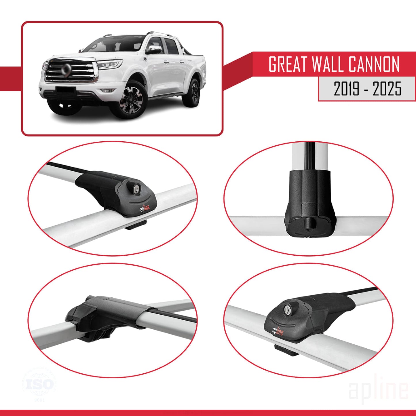 Compatible avec Great Wall Cannon 2019-2025 ACE-1 Barres de Toit Railing Porte-Bagages de Voiture Gris Aluminium 2 Barres