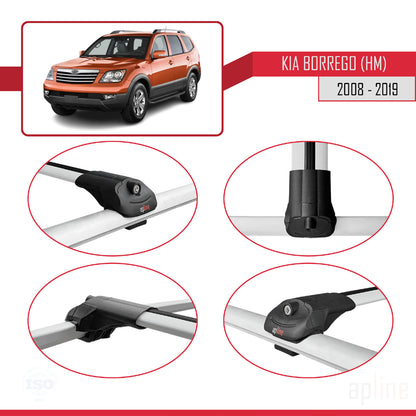 Compatible with Kia Borrego (HM) 2008-2019 ACE-1 Car Roof Rack Cross Bar Grey Aluminium 2 Bars