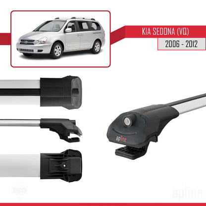 Compatible avec Kia Sedona 2 (VQ) 2006-2012 ACE-1 Barres de Toit Railing Porte-Bagages de Voiture Gris Aluminium 2 Barres