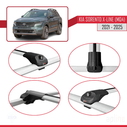 Compatible avec Kia Sorento 4 (MQ4) X-Line 2021-2025 ACE-1 Barres de Toit Railing Porte-Bagages de Voiture Gris Aluminium 2 Barres