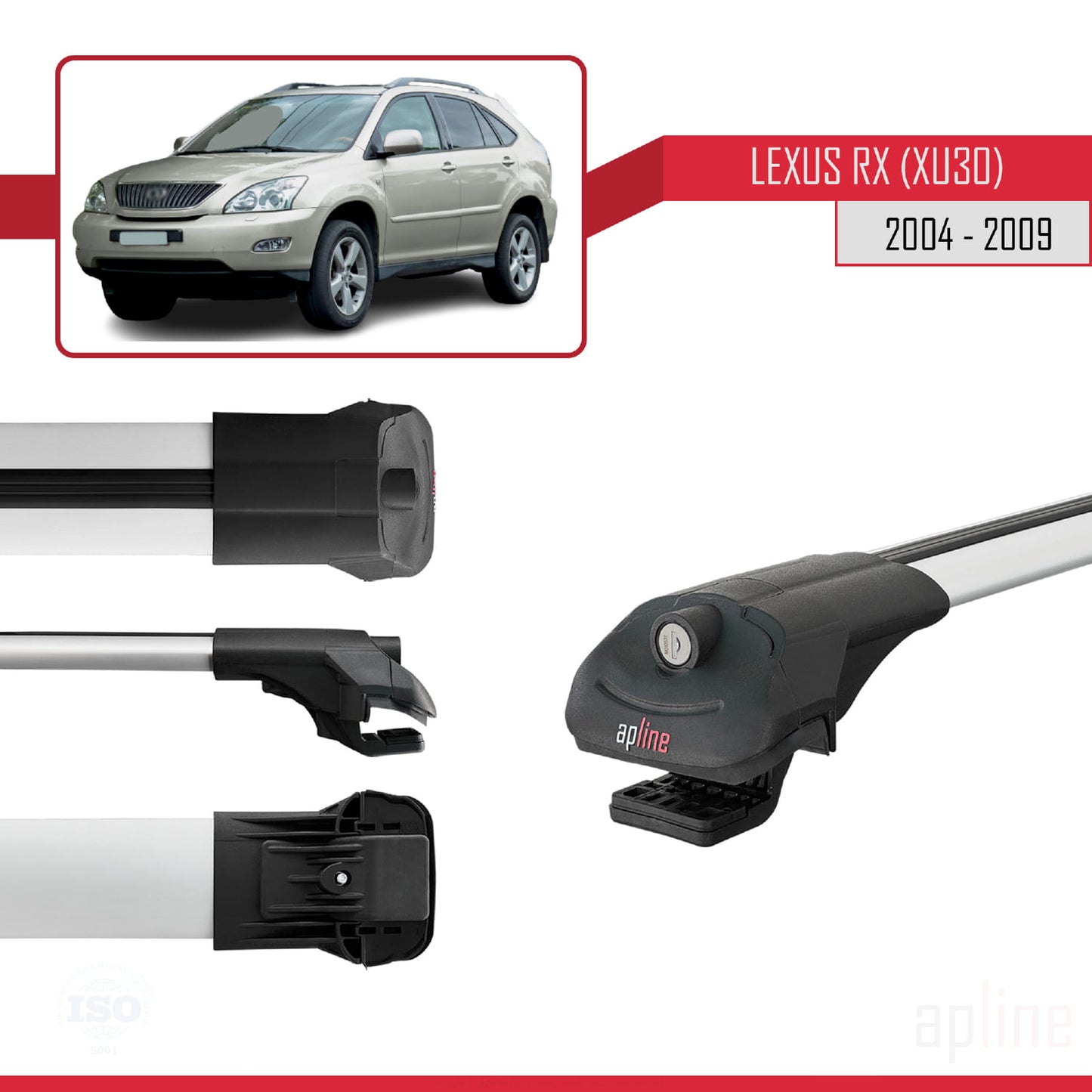 Compatible with Lexus RX 2 (XU30) 2004-2009 ACE-1 Car Roof Rack Cross Bar Grey Aluminium 2 Bars