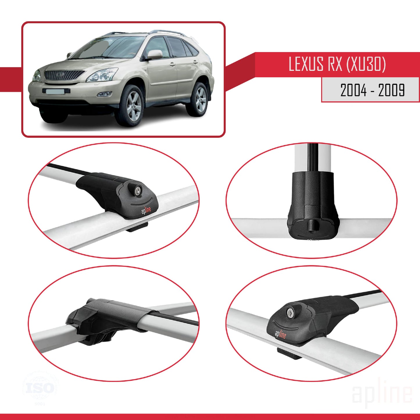 Compatible with Lexus RX 2 (XU30) 2004-2009 ACE-1 Car Roof Rack Cross Bar Grey Aluminium 2 Bars