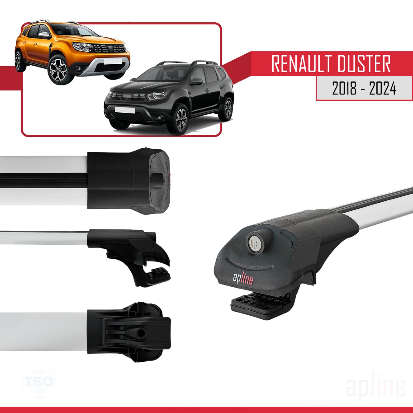 Compatible with Renault Duster 2 (HM) 2018-2024 ACE-1 Car Roof Rack Cross Bar Grey Aluminium 2 Bars