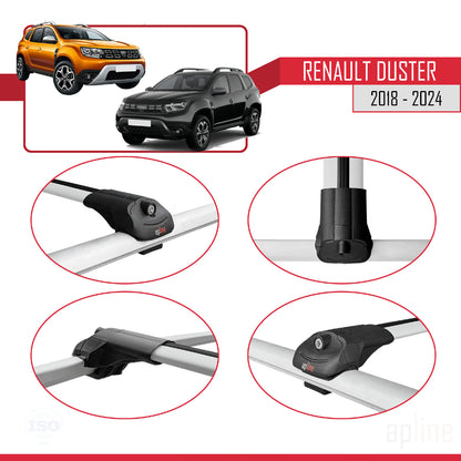 Compatible with Renault Duster 2 (HM) 2018-2024 ACE-1 Car Roof Rack Cross Bar Grey Aluminium 2 Bars