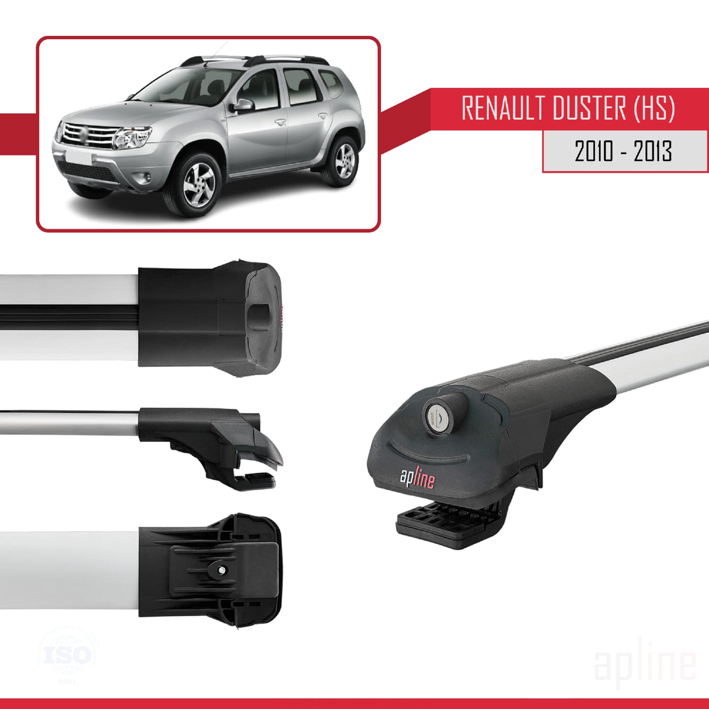 Compatible avec Renault Duster (HS) Pre-Facelift 2010-2013 ACE-1 Barres de Toit Railing Porte-Bagages de Voiture Gris Aluminium 2 Barres