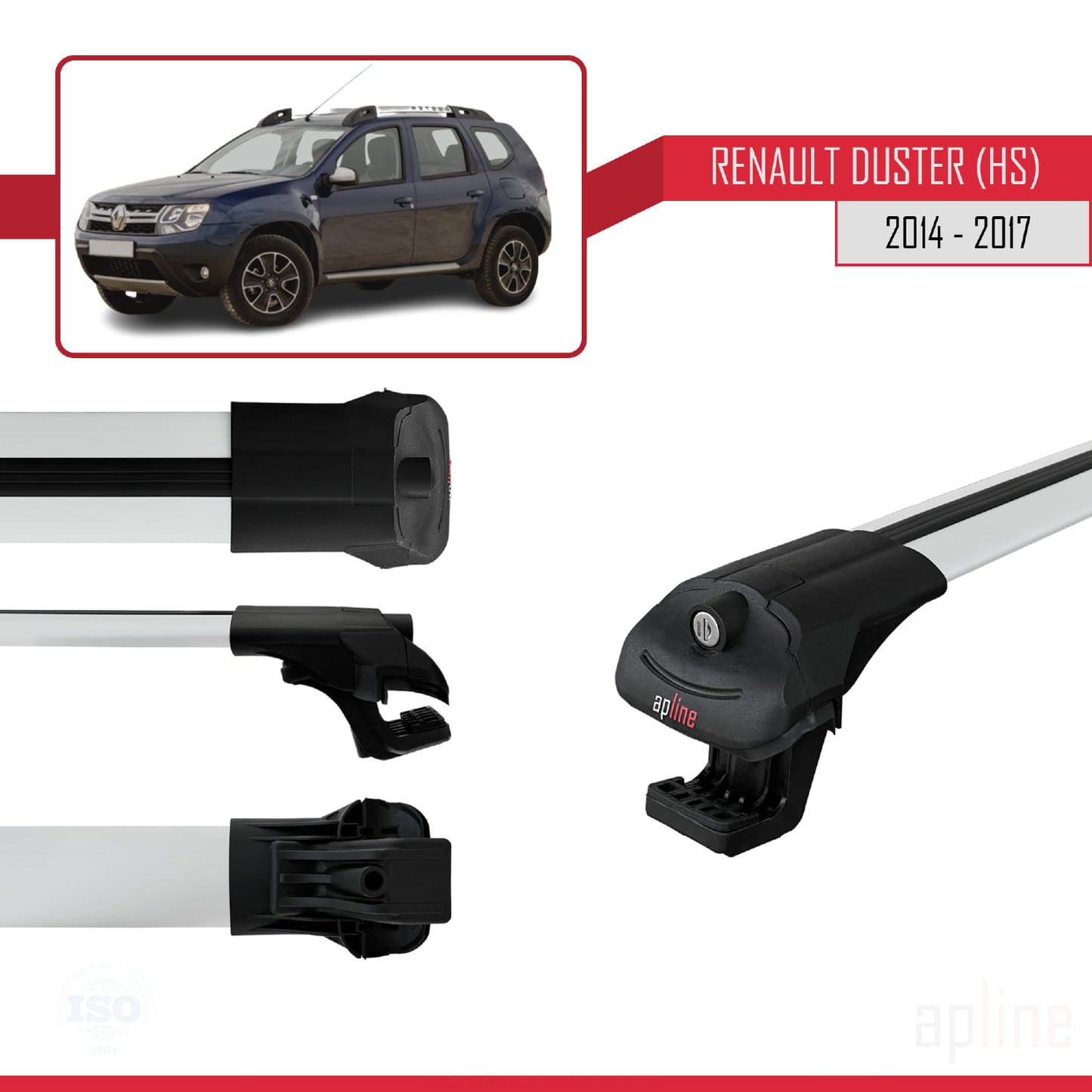 Compatible avec Renault Duster (HS) Post-Facelift 2014-2017 ACE-1 Barres de Toit Railing Porte-Bagages de Voiture Gris Aluminium 3 Barres