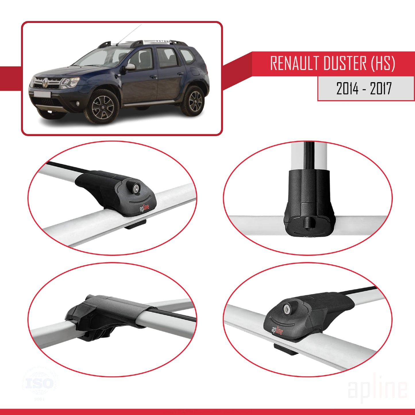 Compatible with Renault Duster (HS) Post-Facelift 2014-2017 ACE-1 Car Roof Rack Cross Bar Grey Aluminium 2 Bars