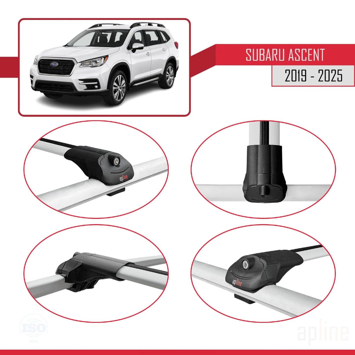 Compatible with Subaru Ascent 2019-2025 ACE-1 Car Roof Rack Cross Bar Grey Aluminium 3 Bars