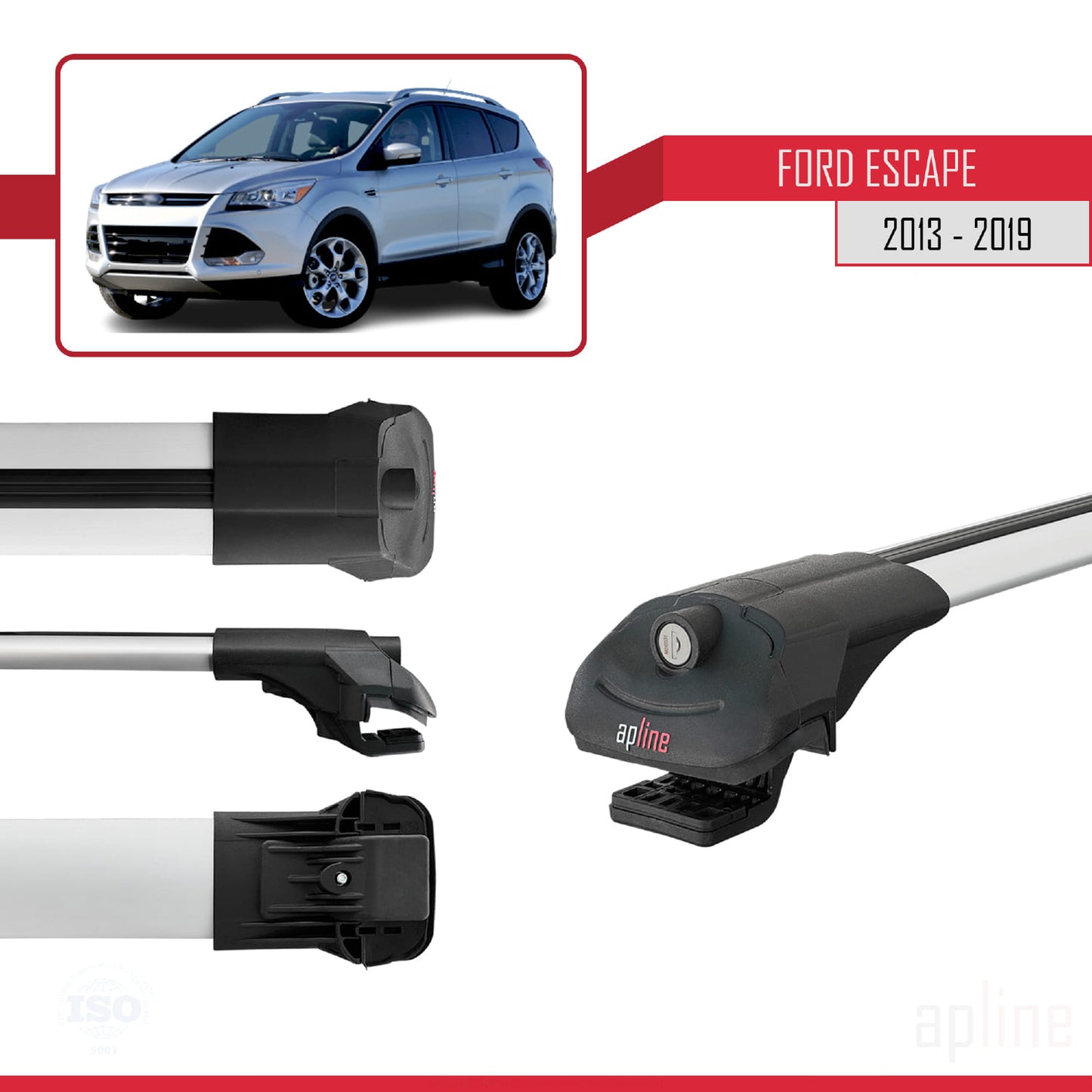 Compatible with Ford Escape 3 2013-2019 ACE-1 Car Roof Rack Cross Bar Grey Aluminium 2 Bars