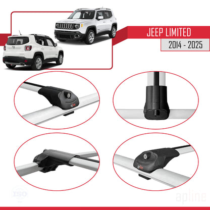 Compatible avec Jeep Limited 2014-2025 ACE-1 Barres de Toit Railing Porte-Bagages de Voiture Gris Aluminium 3 Barres