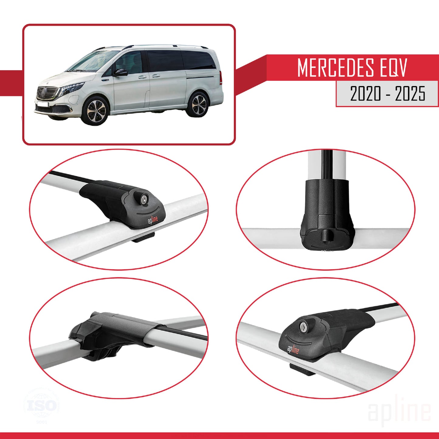 Compatible avec Mercedes EQV (W447) 2020-2025 ACE-1 Barres de Toit Railing Porte-Bagages de Voiture Gris Aluminium 3 Barres