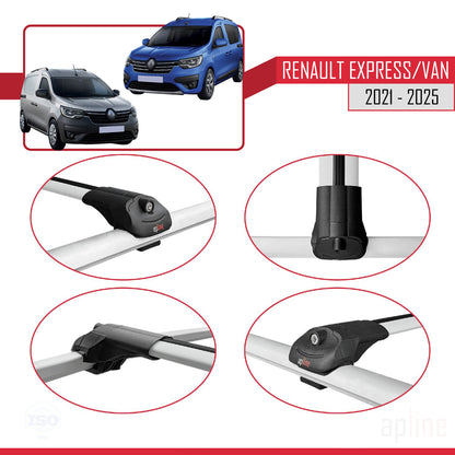 Compatible with Renault Express 2021-2025 ACE-1 Car Roof Rack Cross Bar Grey Aluminium 3 Bars