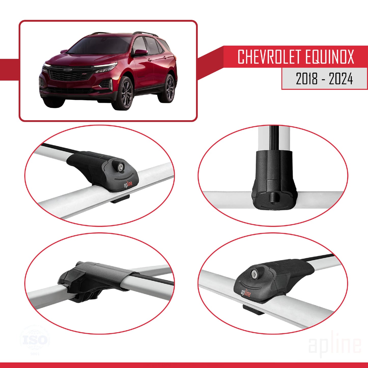 Compatible avec Chevrolet Equinox 2018-2024 ACE-1 Barres de Toit Railing Porte-Bagages de Voiture Gris Aluminium 2 Barres