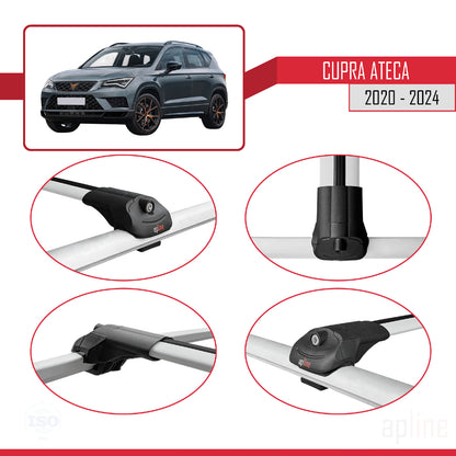 Compatible avec Cupra Ateca 2020-2024 ACE-1 Barres de Toit Railing Porte-Bagages de Voiture Gris Aluminium 2 Barres