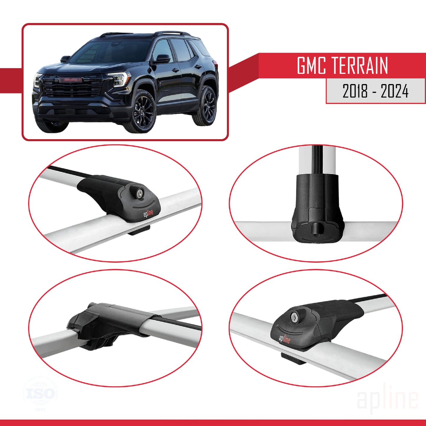 Compatible avec GMC Terrain 2018-2024 ACE-1 Barres de Toit Railing Porte-Bagages de Voiture Gris Aluminium 2 Barres