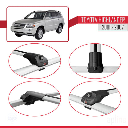 Compatible avec Toyota Highlander 2001-2007 ACE-1 Barres de Toit Railing Porte-Bagages de Voiture Gris Aluminium 3 Barres