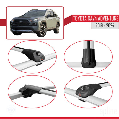 Compatible avec Toyota RAV4 Adventure 2019-2024 ACE-1 Barres de Toit Railing Porte-Bagages de Voiture Gris Aluminium 2 Barres