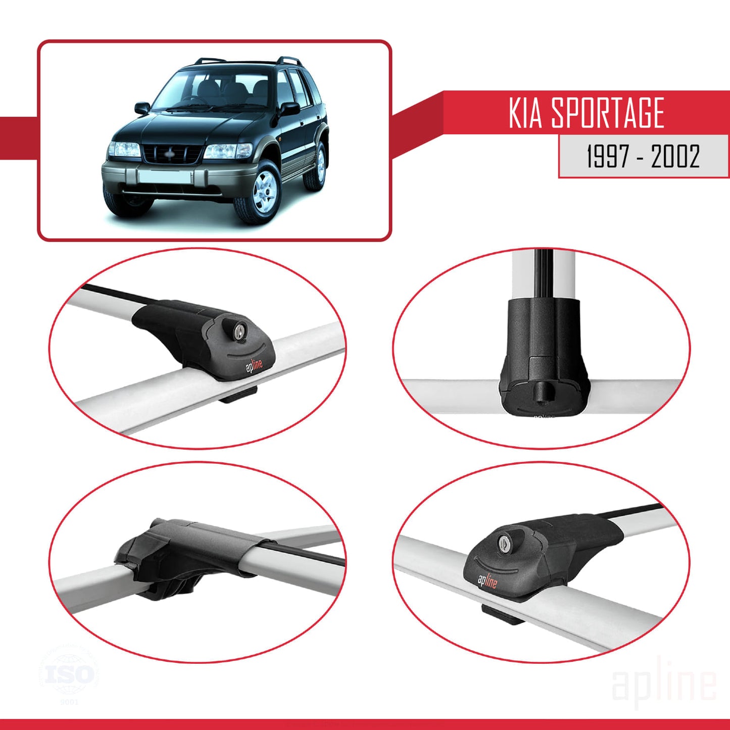 Compatible avec Kia Sportage 1997-2002 ACE-1 Barres de Toit Railing Porte-Bagages de Voiture Gris Aluminium 2 Barres