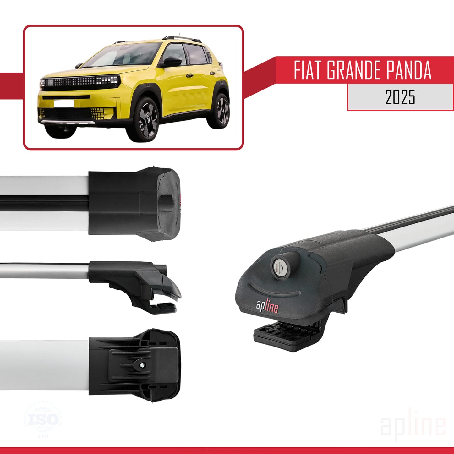 Compatible avec Fiat Grande Panda 2025 ACE-1 Barres de Toit Railing Porte-Bagages de Voiture Gris Aluminium 3 Barres