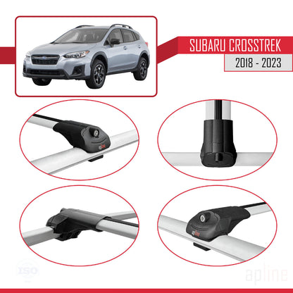 Compatible avec Subaru Crosstrek 2018-2023 ACE-1 Barres de Toit Railing Porte-Bagages de Voiture Gris Aluminium 3 Barres