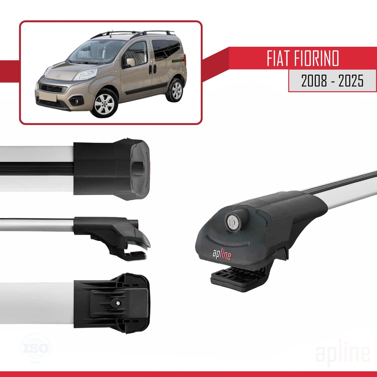 Compatible avec Fiat Fiorino (Modèle Tubulaire) 2008-2025 ACE-1 Barres de Toit Railing Porte-Bagages de Voiture Gris Aluminium 4 Barres