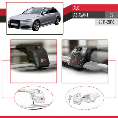 Compatible avec Audi A6 (C7) Avant 2011-2018 ACE-2 modèle Barres de Toit Railing Porte-Bagages de Voiture Gris Aluminium Barres