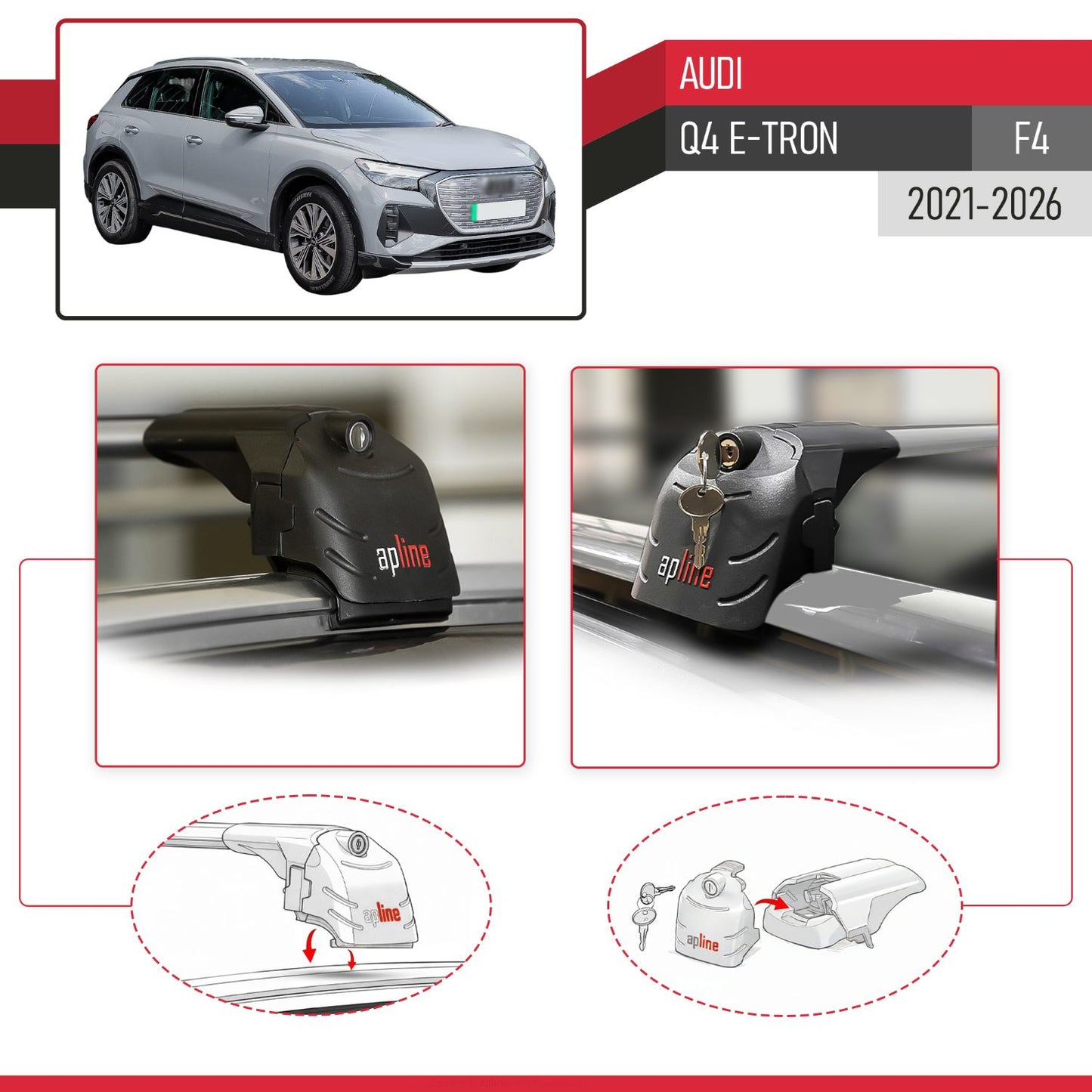 Compatible avec Audi Q4 (F4) E-Tron 2021-2026 ACE-2 modèle Barres de Toit Railing Porte-Bagages de Voiture Gris Aluminium Barres