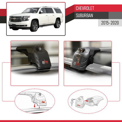 Compatible avec Chevrolet Suburban 2015-2020 ACE-2 modèle Barres de Toit Railing Porte-Bagages de Voiture Gris Aluminium Barres